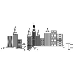 Ctiy building and plug icon. Architecture urban modern and metropolis theme. Isolated design. Vector illustration