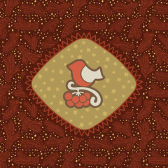 Christmas and New Year vintage ornate frame with little bird symbol