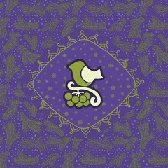 Christmas and New Year vintage ornate frame with little bird symbol