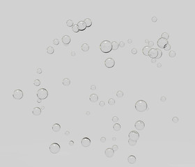 3d illustration of water bubbles on gray background