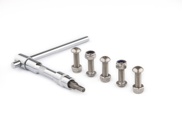Bolts and nuts. Machine equipment in industry job, industry back