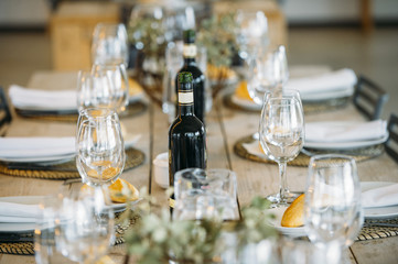 Modern interior table prepared with cutlery