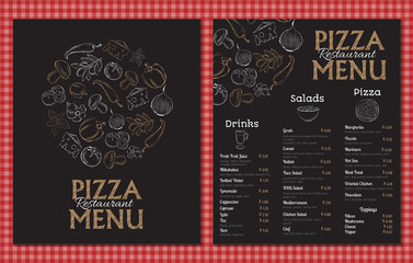 Pizza restaurant menu template design with hand-drawn ingredient
