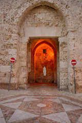 Fototapeta na wymiar Early Morning view of the Zion Gate in the old CIty of Jerusalem