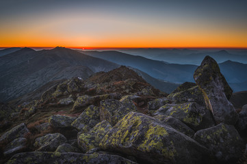 Rocky Mountain Peak. Landscape at Sunset. View from Mount Dumbier in Low Tatras National Park, Slovakia.