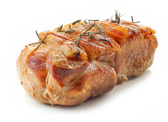 roasted pork on white background