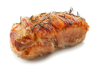 roasted pork on white background