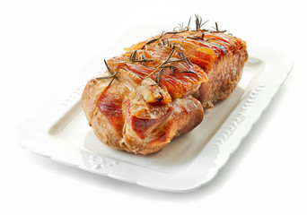 roasted pork on white plate