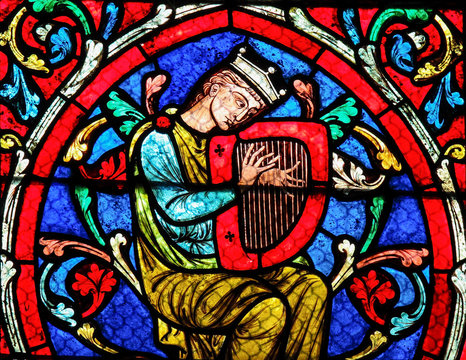 Stained glass in Notre Dame Cathedral, Paris - King David