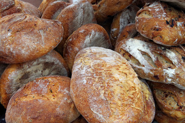 Fresh baked rustic bread loaves
