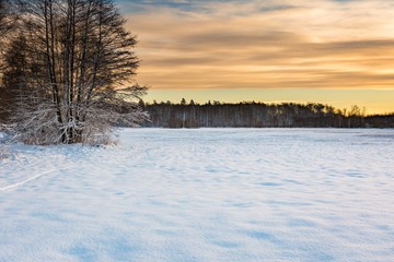 Fototapeta na wymiar Snow covered polish landscape.