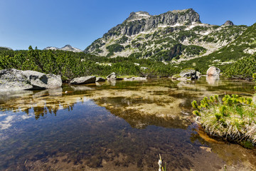 Fototapeta na wymiar Summer view of Dzhangal peak and Banski lakes, Pirin Mountain, Bulgaria
