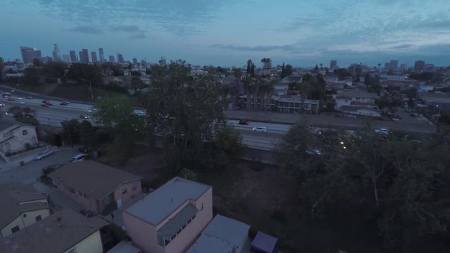Los Angeles Downtown Highway 101 Freeway Dusk Aerial