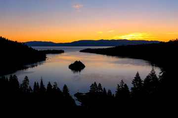 Sunrise over Emerald Bay at Lake Tahoe, California, USA.