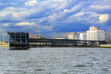 Fototapeta premium Oversea view of Mining Dock of Tinto, known as the Tinto Dock. This is one of the Remains left by the English in Huelva. It was the dock where all minerals arrived from Tharsis in Huelva Andalusia, Sp