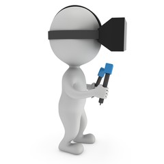 Small people with virtual reality glasses headset. 3D render illustration isolated on white