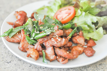 deep fried pork with vegetable,Thai food