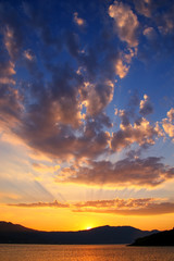 Sunrise over Peljesac Peninsula and Peljeski Strait, Korcula, Cr