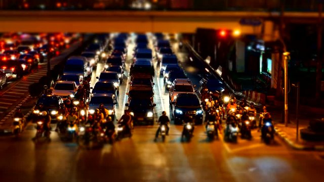 Tims lapse - Miniature traffic at night in Bangkok, Thailand