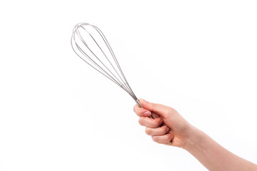 baker or chef hand holding whisker, kitchen utensil