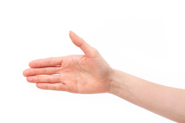 hand pointing sideway, inviting, presenting, directing gesture