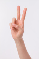 hand showing, pointing up 2 fingers, victory hand gesture