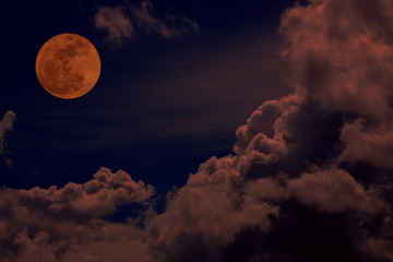 Naklejka na ściany i meble Red full moon with Red Cloud and dark sky.