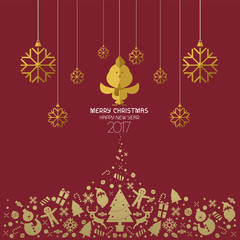 Naklejka na ściany i meble Christmas and Happy new year 2017 card red gold vector