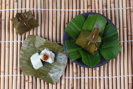 Steamed flour wrap sweet mashed coconut as Khanom Sai Sii