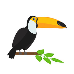 Toucan sitting on branch. Tropical bird. Toucan isolated on a white background. Vector illustration.
