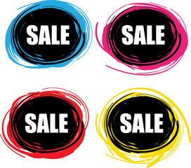 Sale sticker, button, label and sign set.