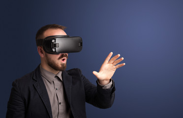 Businessman with virtual reality goggles