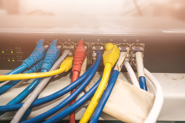 Rack Switches or Network panel switch and cable in data center.
