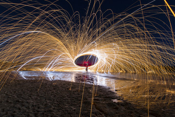 Steel Wool and Magnesium spinning in water