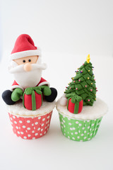 Christmas theme cup cake on white background 
