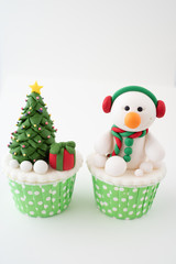 Christmas theme cup cake on white background 