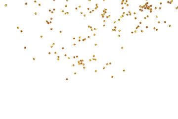 Holiday background with little golden stars isolated on white