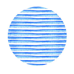Circle of blue stripe painted in watercolor. Retro style background. Element design for posters, stickers, banners, invitations, wedding.