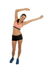 young attractive sport woman in fitness clothes smiling happy in aerobics  training workout