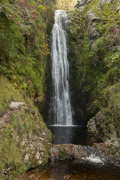 Glenevin Waterfall On The Inishowen Peninsula, Ireland.