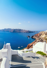 Fototapeta premium Schody w Oia wiosce na Santorini wyspie w Grecja.