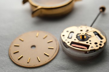 Detail of watch machinery. closeup macro shot