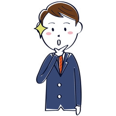 かわいい　真面目そうなビジネスマン　線画 上半身　感心