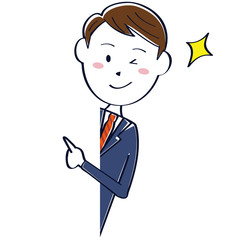 かわいい　真面目そうなビジネスマン　線画 上半身　 覗き込んでウィンク