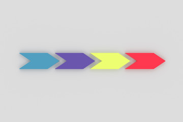 3D rendering of different color arrow for process concept