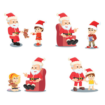 boy and girl with santa cartoon set