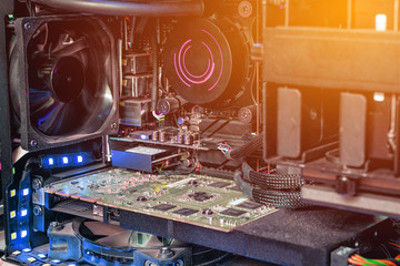 The wires and components inside of computer 