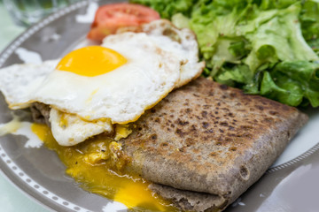 Homemade french buckwheat galette with egg