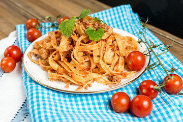 tasty pasta-Italian meat sauce pasta on the table