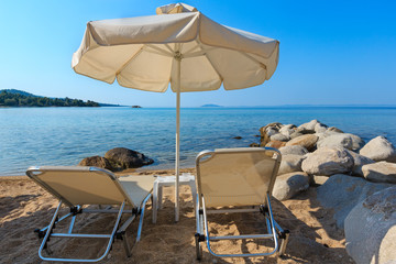 Summer morning beach (Chalkidiki, Greece).